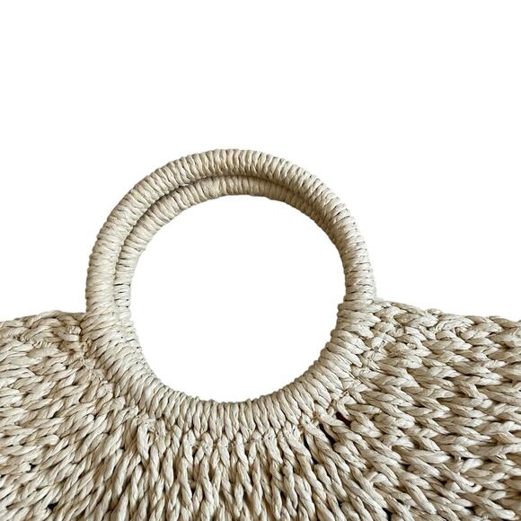 Woven Straw Beach Bag with Pom Pom Tassel Beige Chic Summer Tote Bag - Picture 3 of 8